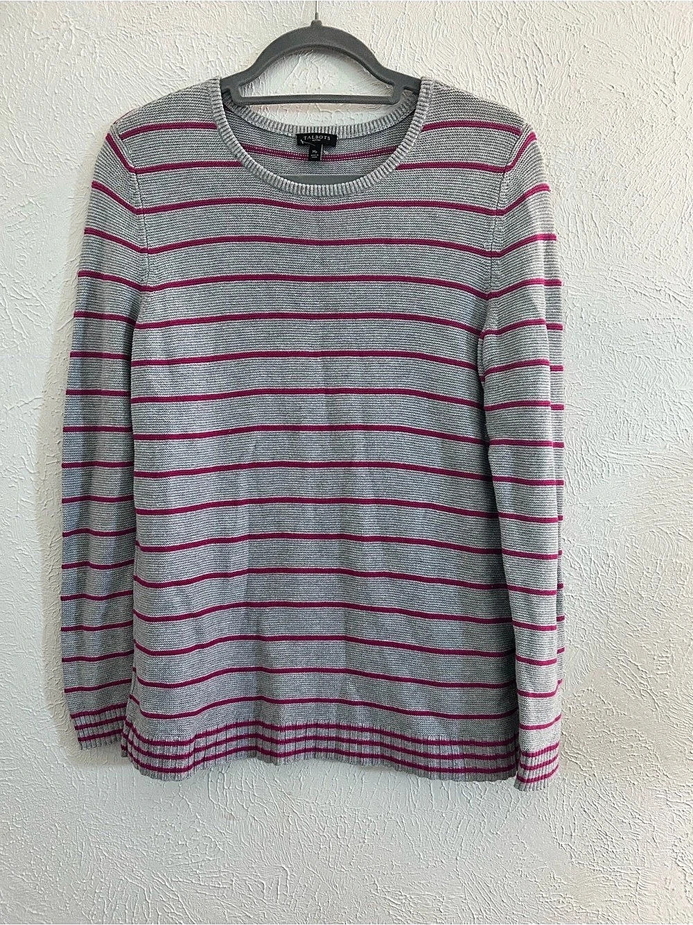Talbots Striped Crewneck Sweater Gray & Pink Size Medium